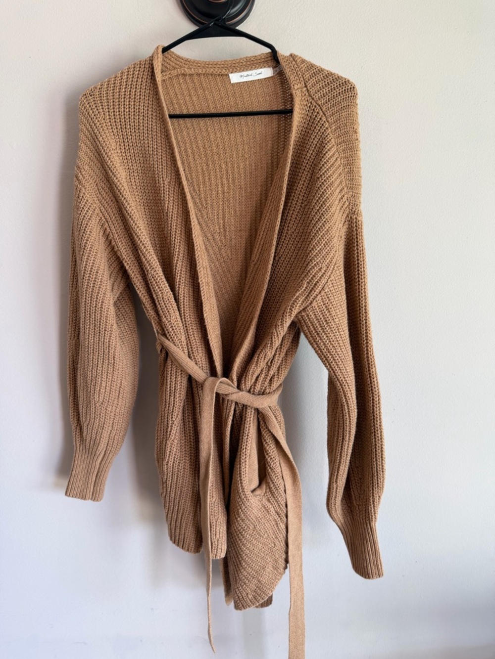Mustard Seed Camel Tan Chunky Knit Belted Cardigan Sweater Small